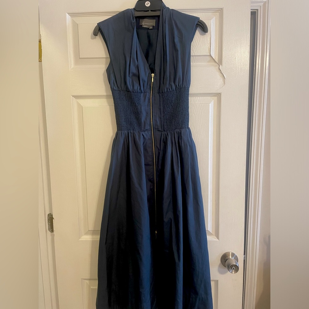 The Tommie Cap-Sleeve Smocked Front-Zip Shirt Dress